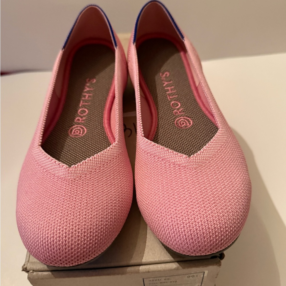 Rothy's Begonia Pink Knit V‑Cut Ballet Flats New In Box Women’s 7.5